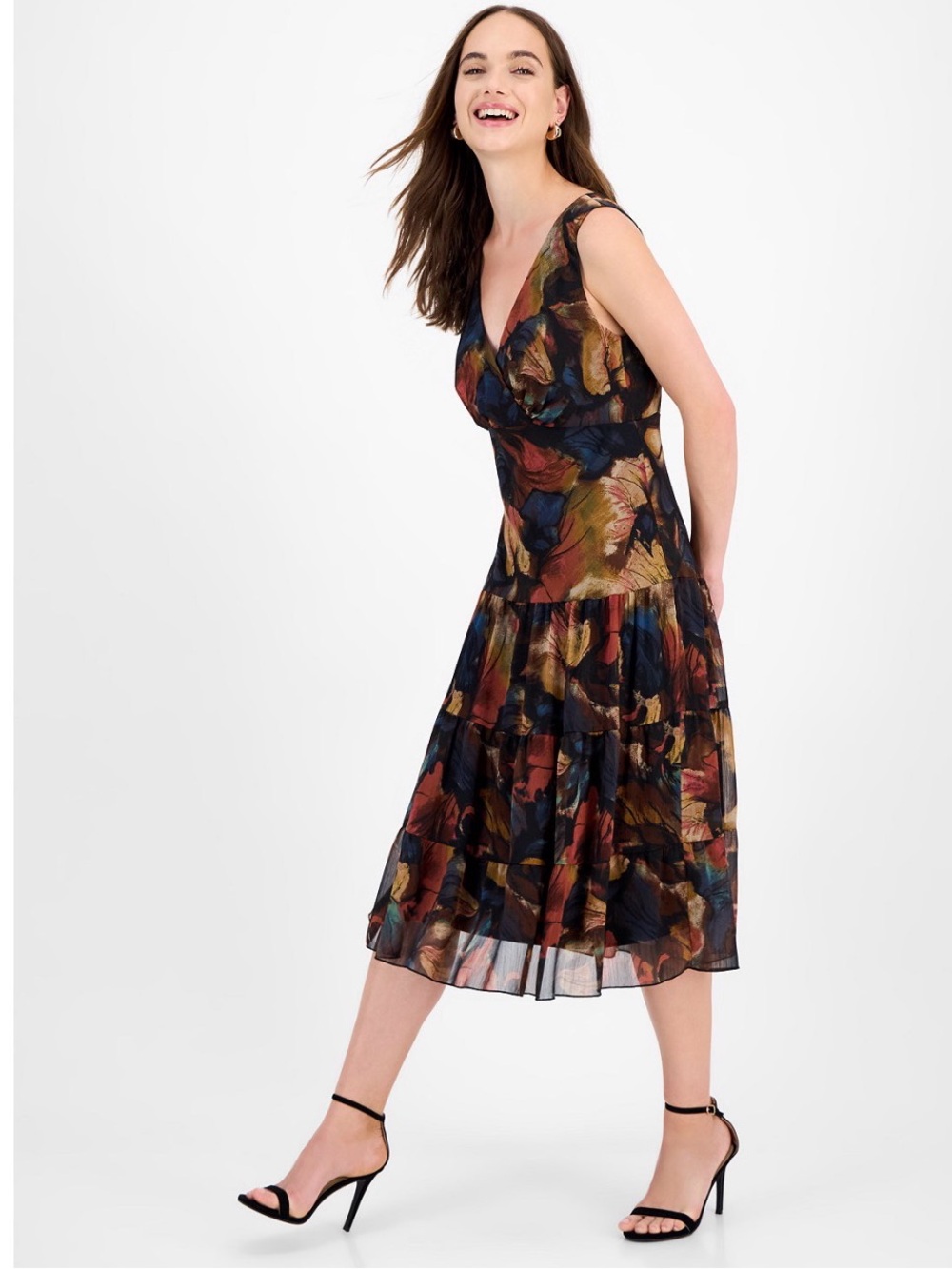 Connected Apparel Women’s Sleeveless Tiered Midi Dress | NWT | Elegant Floral - Picture 9 of 10
